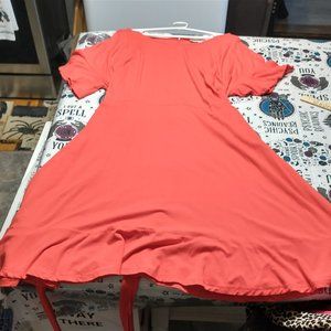 COPY - Redish-Orange Dress w/ fabric Belt & Fluttery Sleeves LOFT